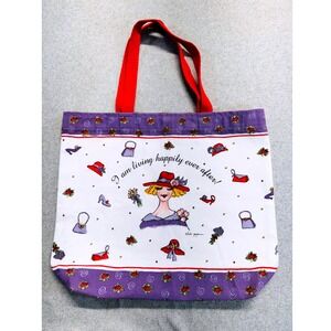 Linda Grayson "I Am Living Happily Ever After!" Cotton Tote Red Purple Floral